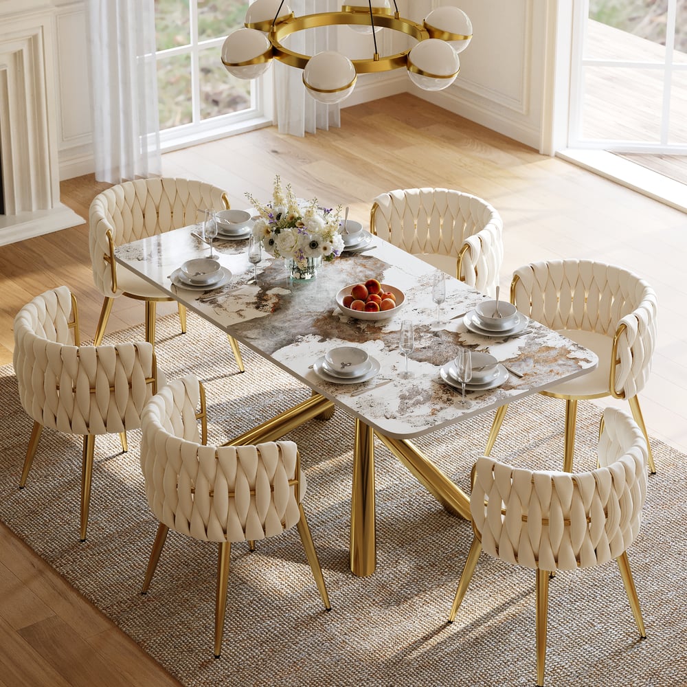 Dining Set 200 cm Rectangle Glossy Pandora Sintered Stone Dining Table with 6 Chairs window image