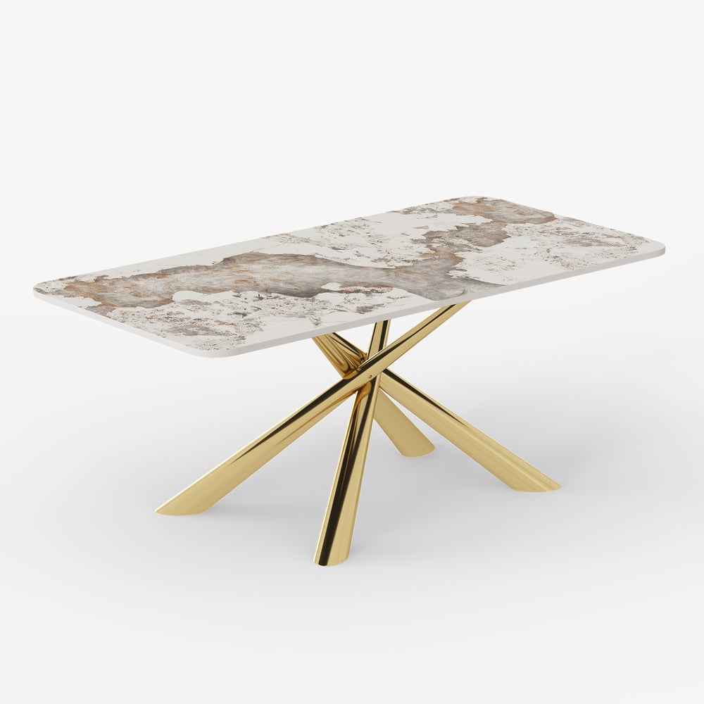 Dining Set 200 cm Rectangle Glossy Pandora Sintered Stone Dining Table with 6 Chairs window image
