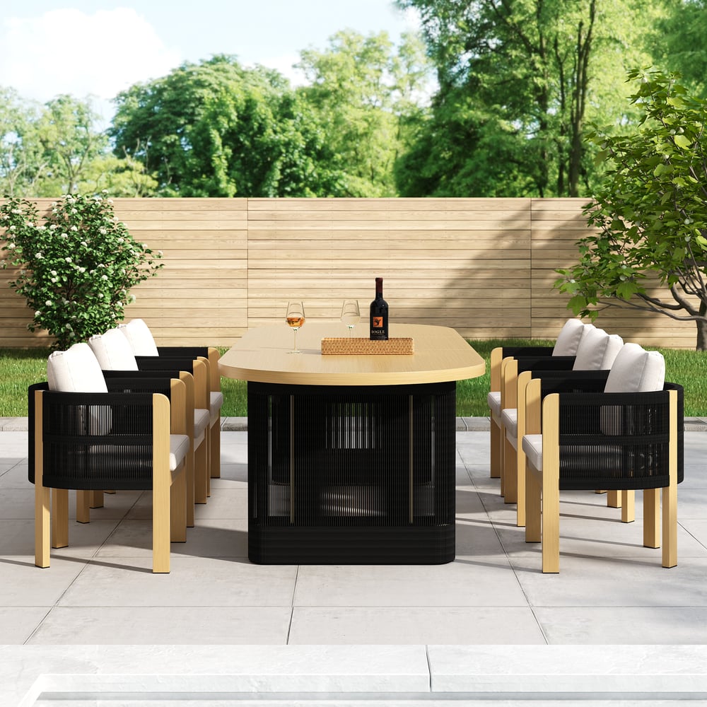 Costra 9-Piece Outdoor Aluminum Frame Rope Dining Set with Extendable Table & 8 Chairs window image