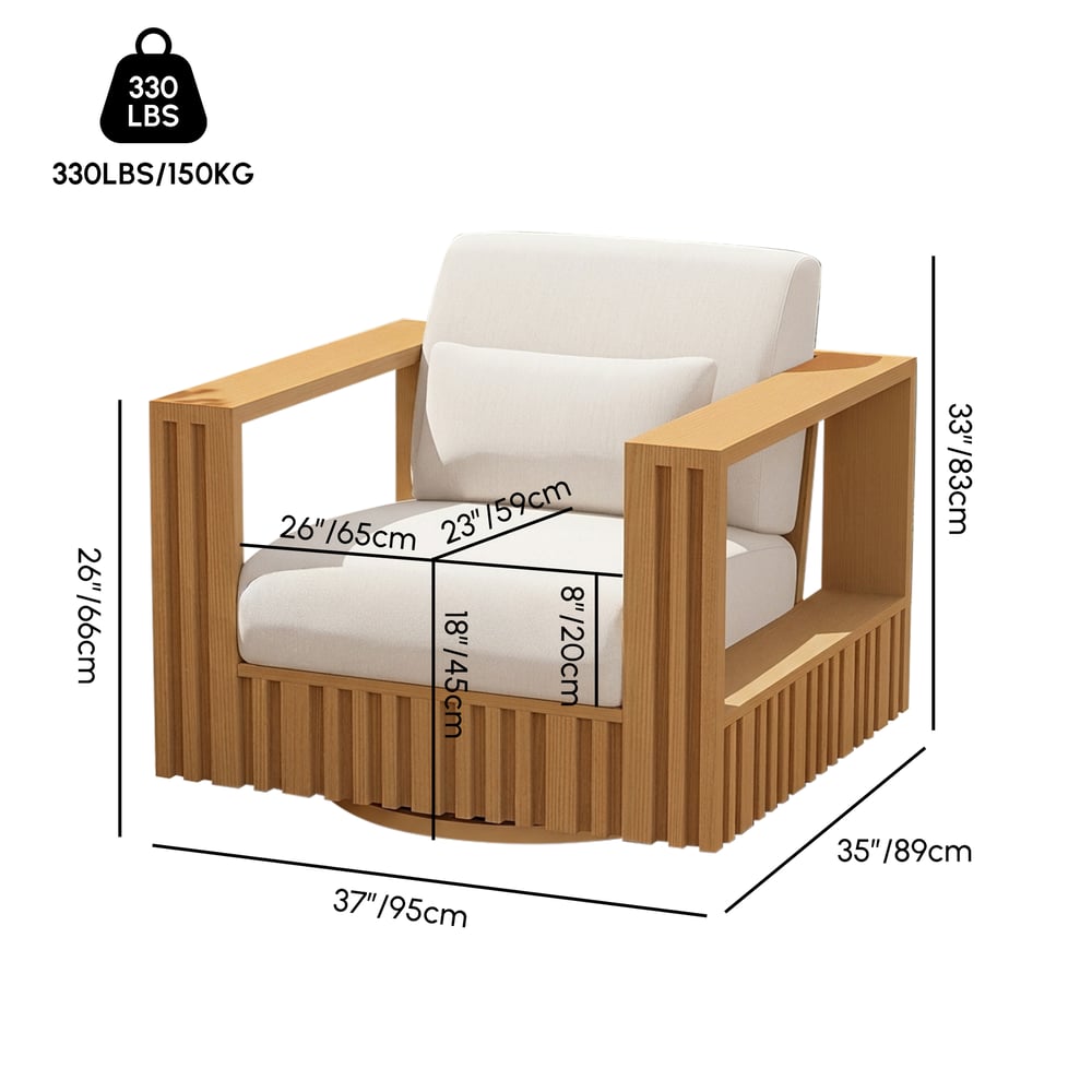 Modern Outdoor Sculptural Fluted 360-Degree Swivel Accent Chair in Natural weights dimensions image