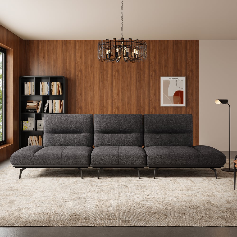 136" Yarn-Dyed Fabric and Faux Leather Reclining Sofa with Metal Legs window image