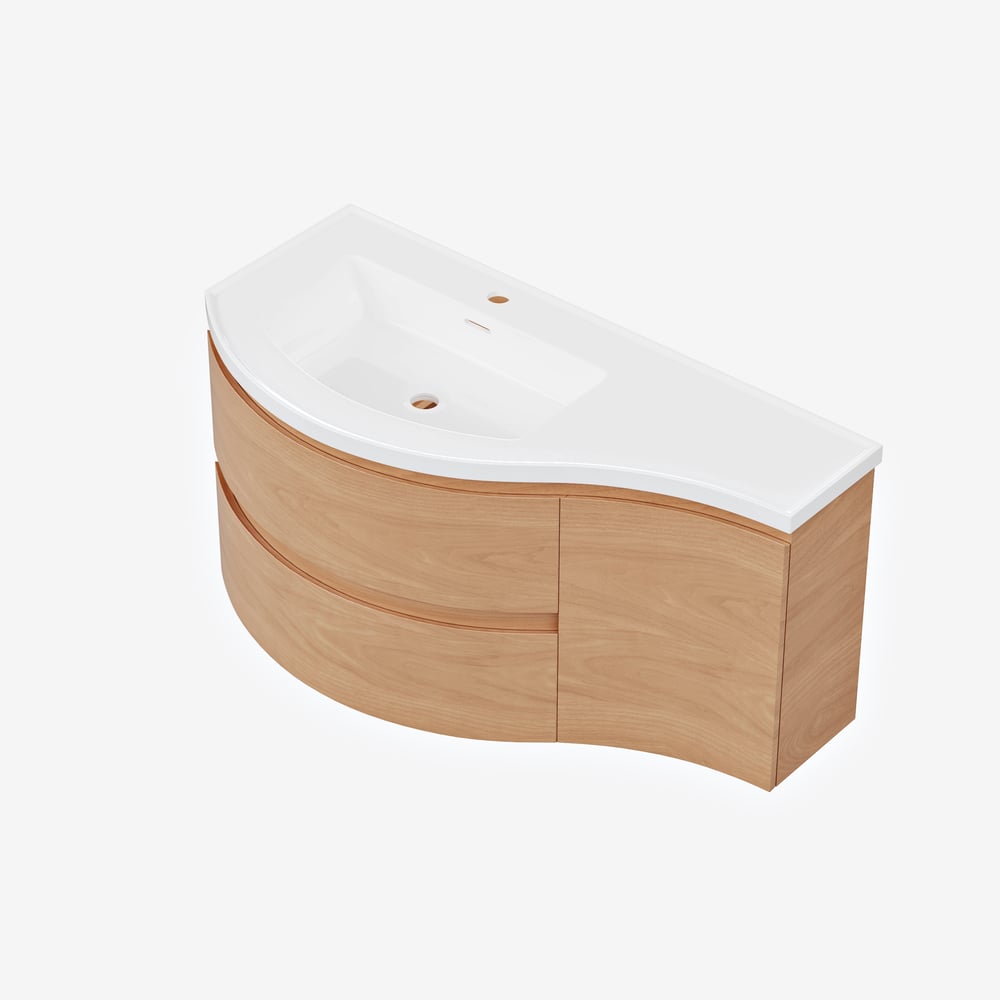 35" Floating Single Curved Bathroom Vanity with Sink & Storage window image