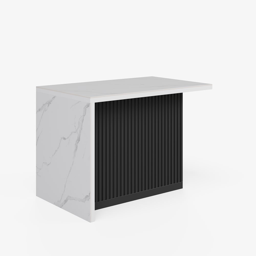 Modern 50" Glossy Sintered Stone Kitchen Island with Storage, White & Black window image