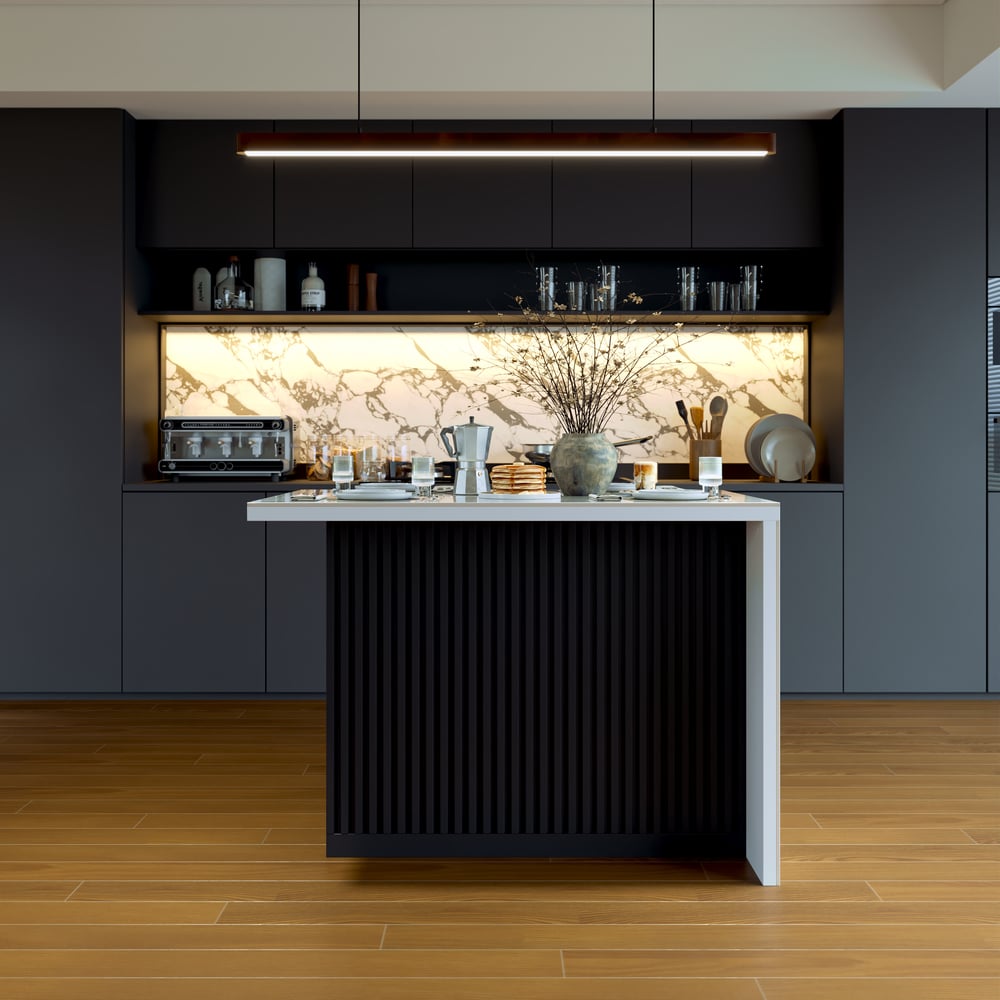 Modern 1270 mm Glossy Sintered Stone Kitchen Island with Storage, White & Black window image