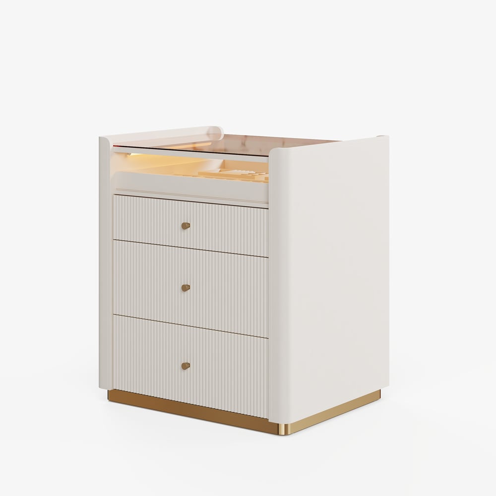 Modern 29.5" Fluted Leather Closet Island 7 Drawer Dresser with Light & Jewelry Storage window image