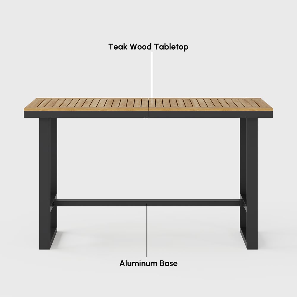 Tevara Outdoor Teak Wood Slat Top & Dark Grey Aluminium Frame Bar Table for Patio window image