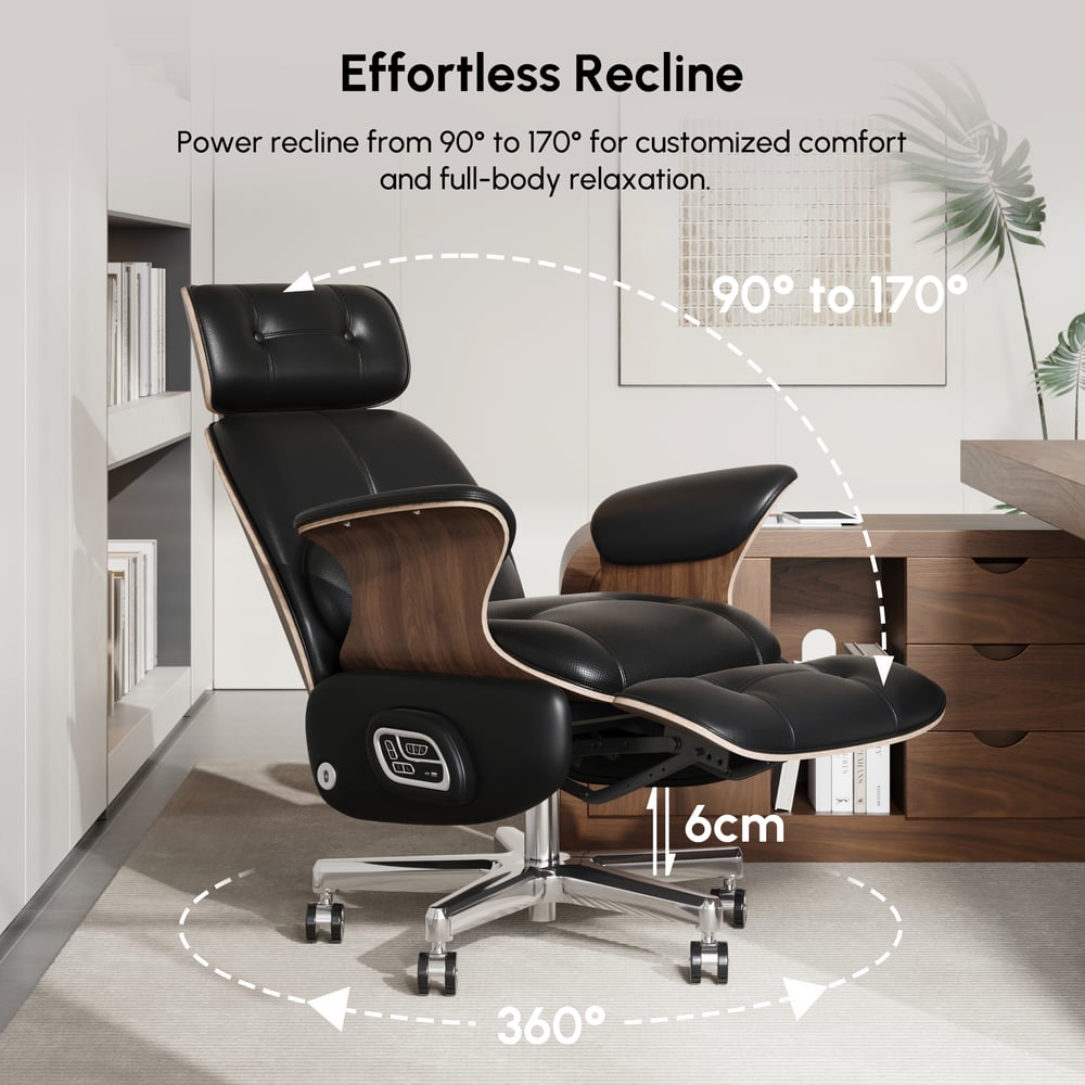Black Genuine Leather Power Reclining Executive Office Chair Swivel Office Desk Chair window image