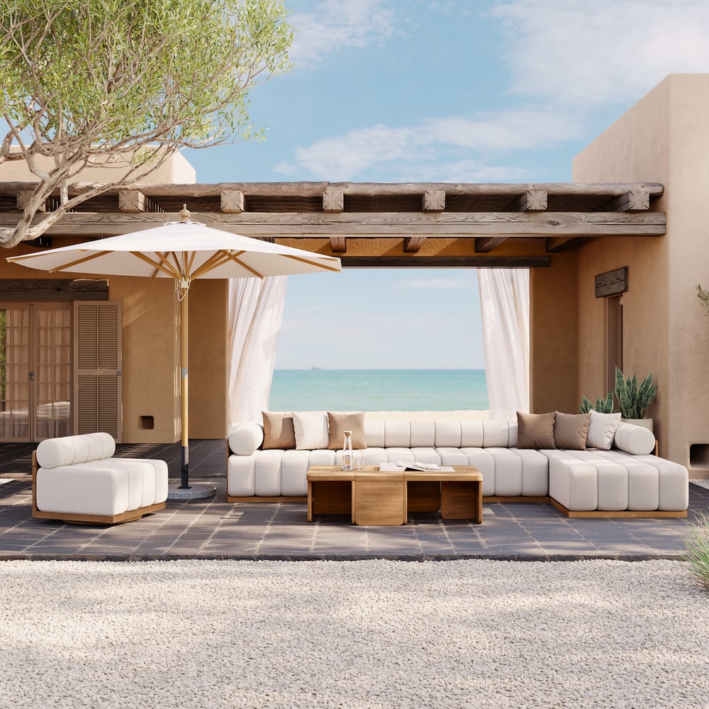 Resaro 8-Piece Outdoor Modular Natural Teak Sectional Fluted Sofa Set window image
