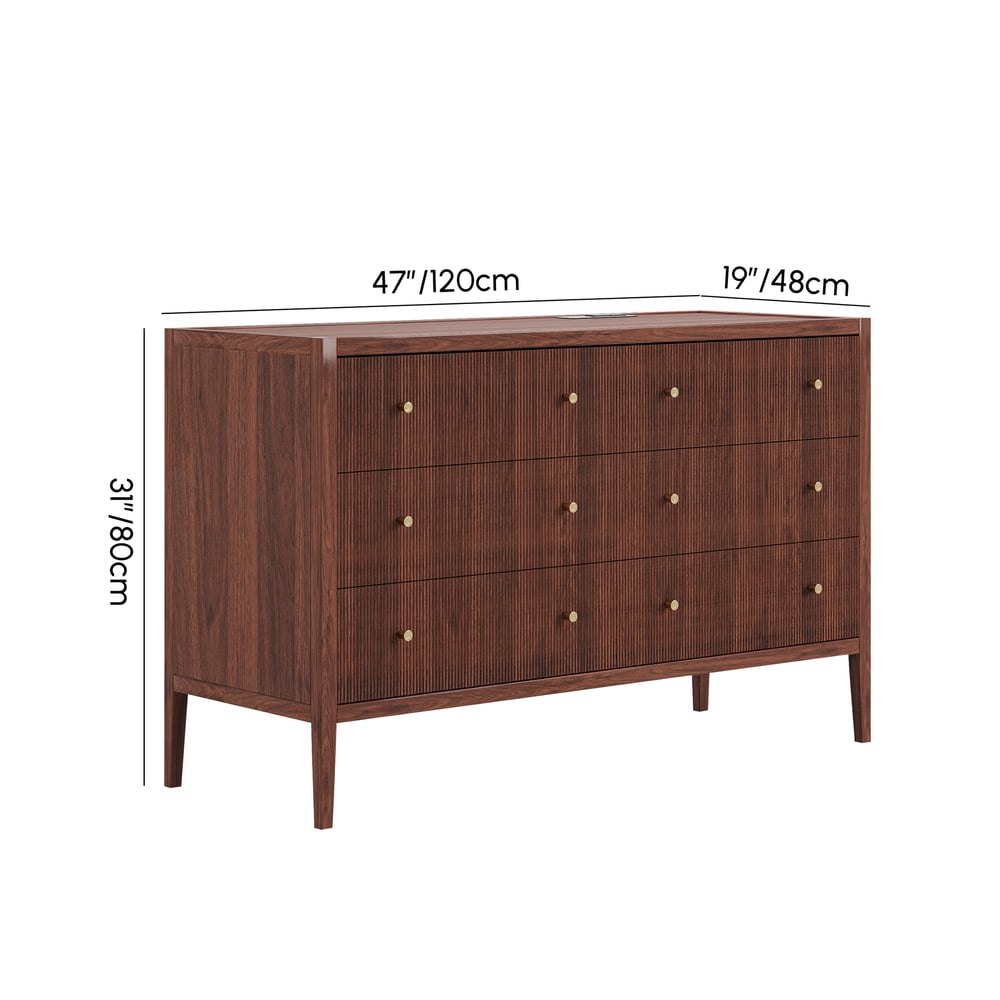 Stria 47" Fluted Natural 6-Drawer Dresser with Charging Station weights dimensions image