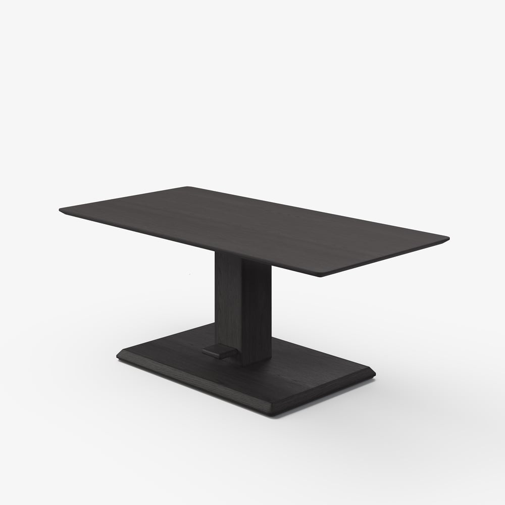 Table basse moderne de 119 cm en placage de bois noir, réglable en hauteur avec commande au pied image de fenêtre