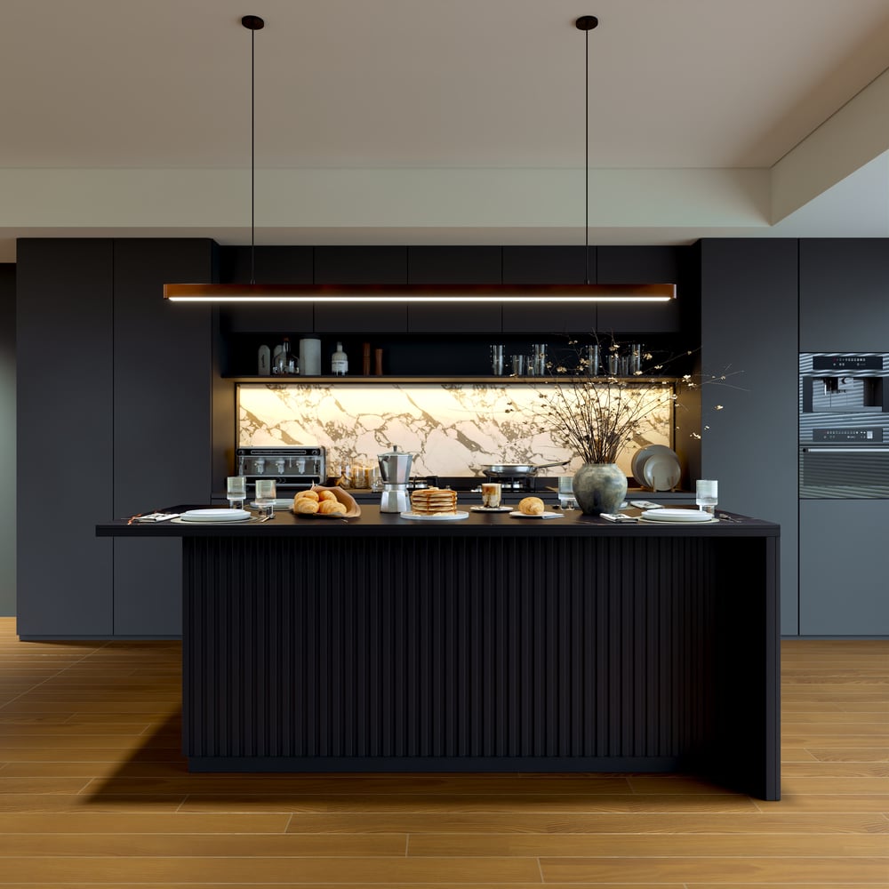 Modern 72" Sintered Stone Kitchen Island with Storage, Black window image