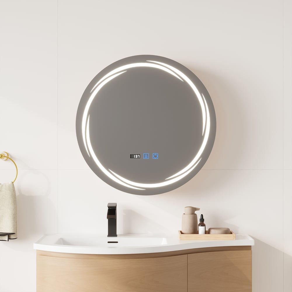 24" Round LED Natural Medicine Cabinet with Storage, Anti-Fog, Dimmable window image