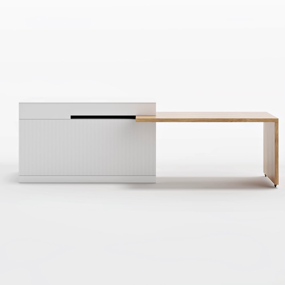 Îlot de cuisine extensible en bois de 81''-112" avec rangement, Naturel & Blanc image de fenêtre