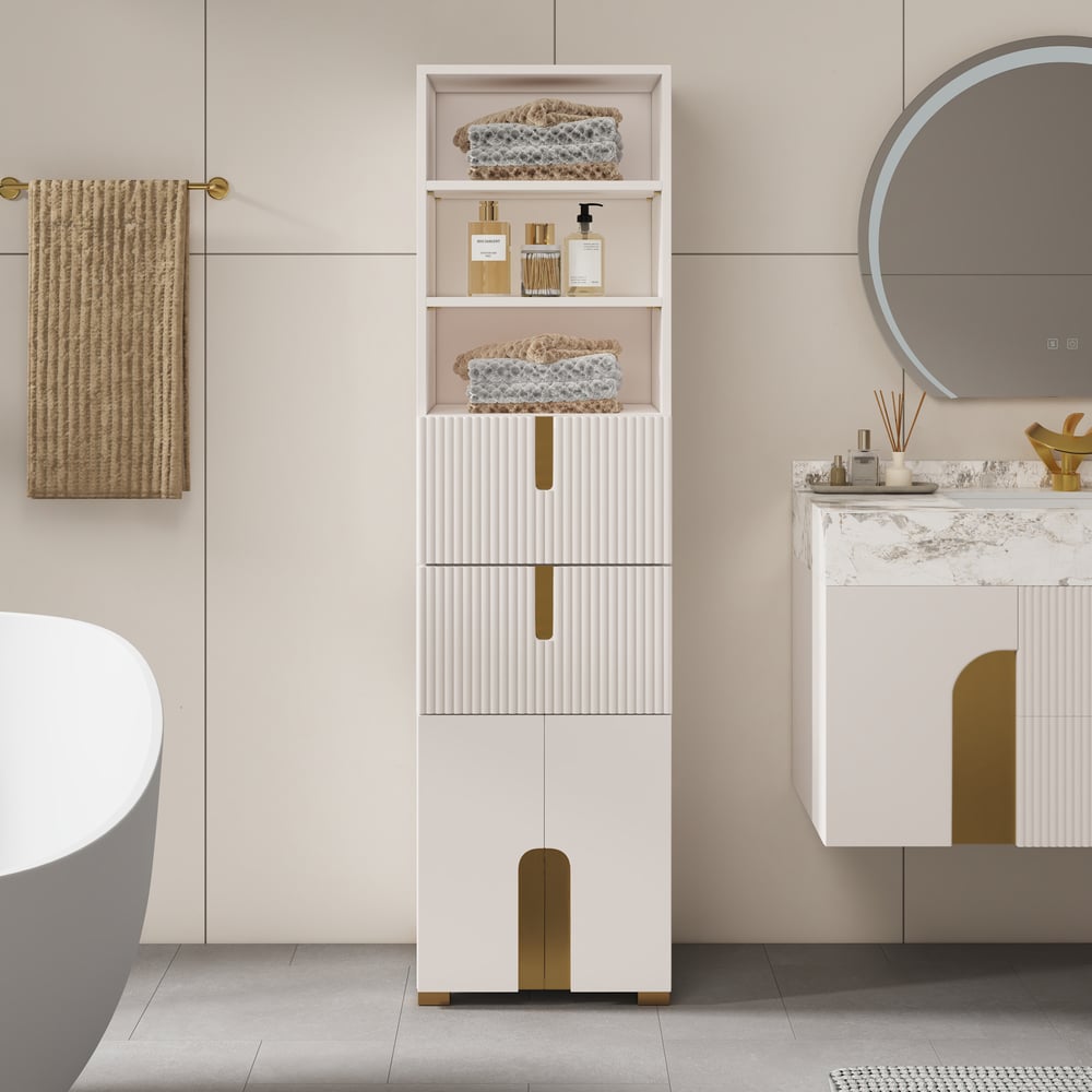 Artis 59" Bathroom Storage Cabinet – Freestanding Linen Tower with 2 Drawers & 2 Doors window image