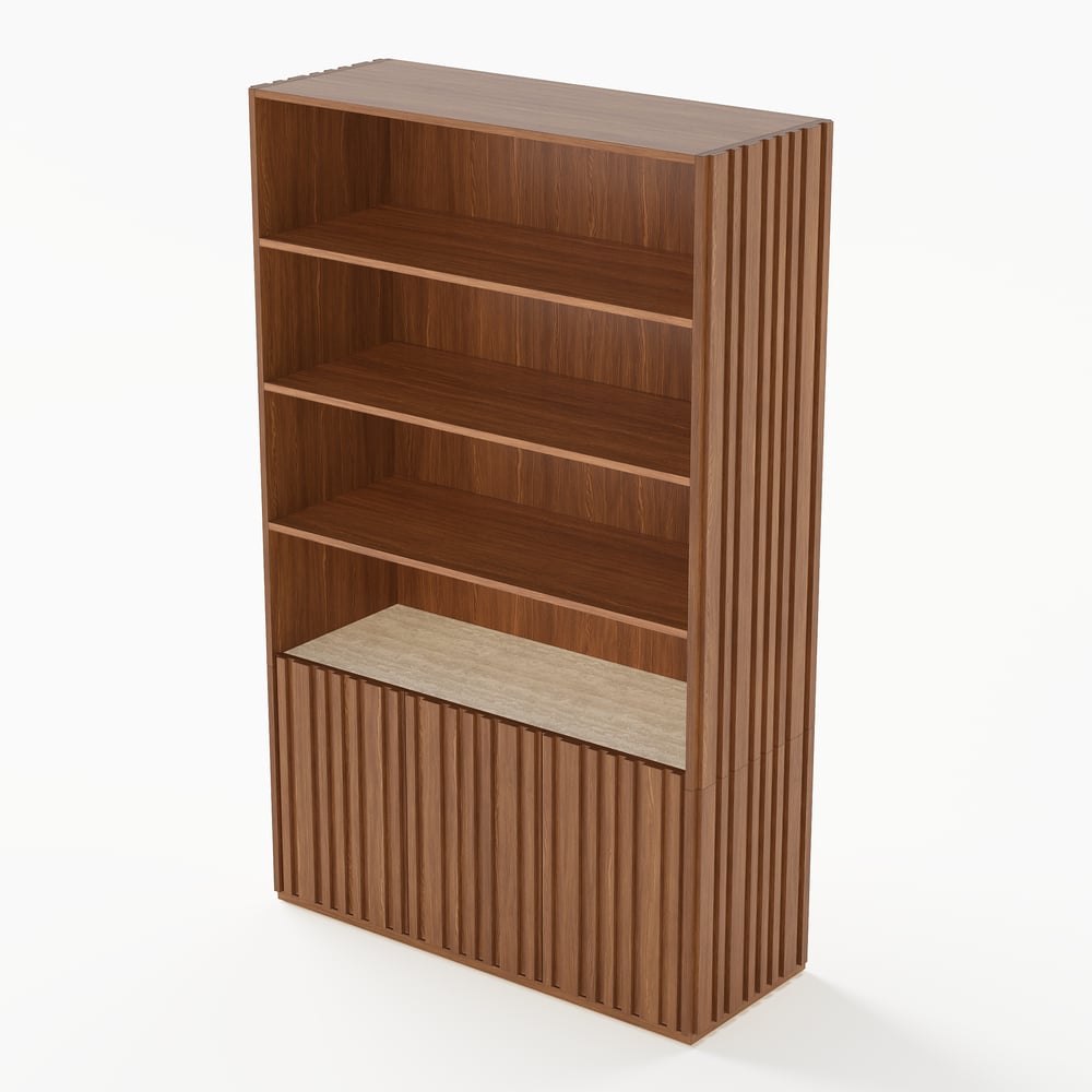 Aura 47” Ash Wood Fluted Walnut Bookcase With Sintered Stone Top window image