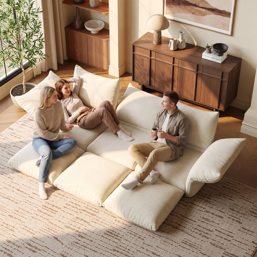281cm 3-Piece Chenille Sectional Sofa with Adjustable Armrests & Backrest window image