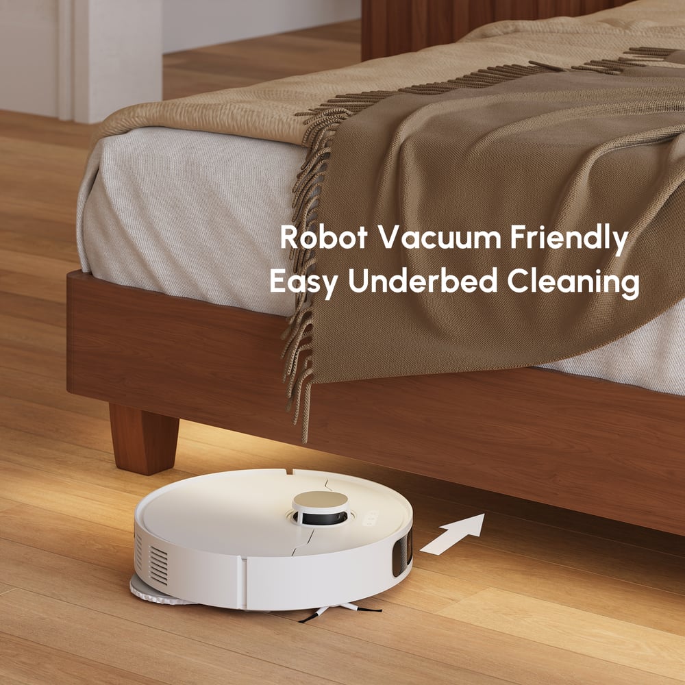 Mid-Century Modern King Solid Wood Bed with Charging Station and Sensor LED window image