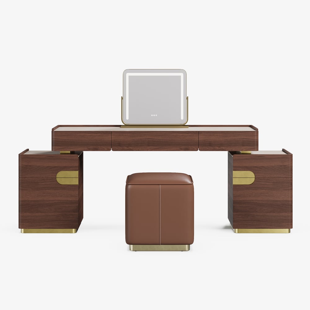 Horva Extendable Walnut Makeup Vanity Set (57"–73") window image