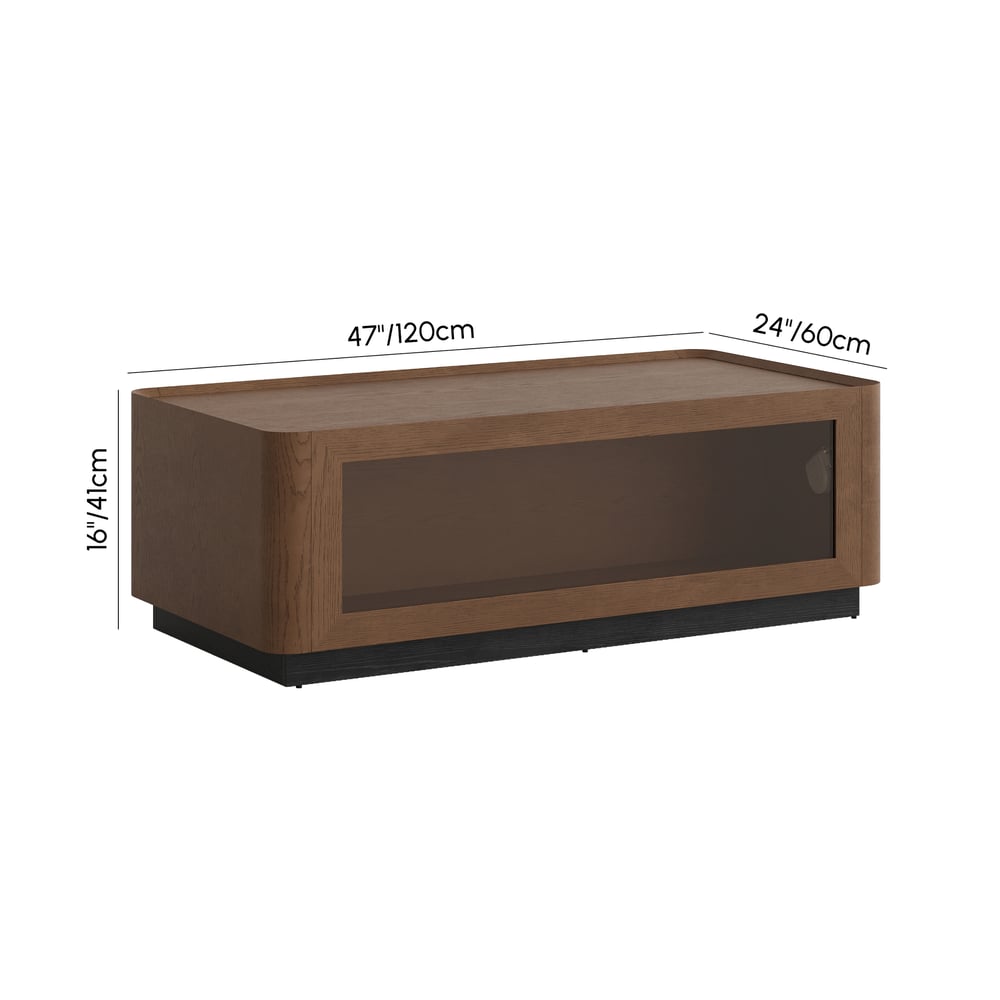 47" Glass Door Walnut Coffee Table with Storage and LED weights dimensions image