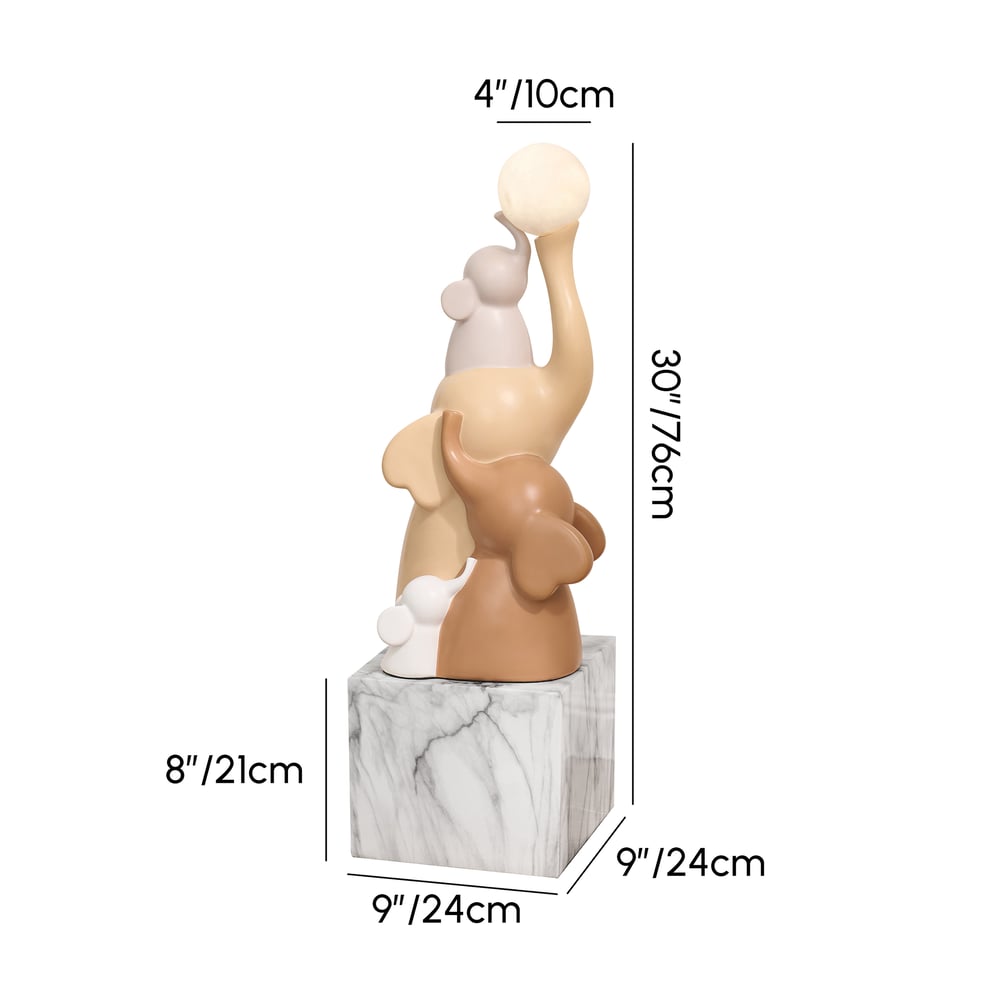 76 cm Hars Olifant Sculptuur met Oplaadbare LED Bal met Afstandsbediening Afbeelding met gewichten en afmetingen