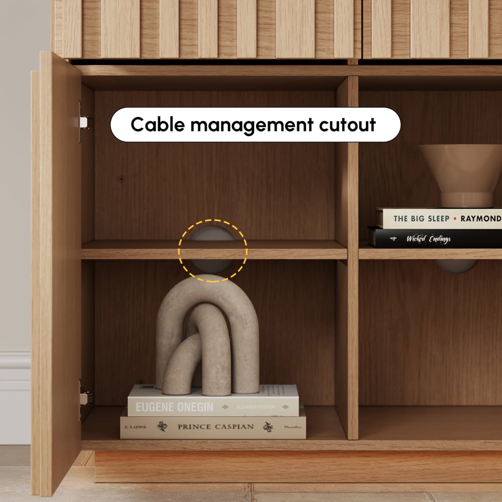 Aura 65" Ash Wood Slatted Natural TV Stand with Sintered Stone Top window image
