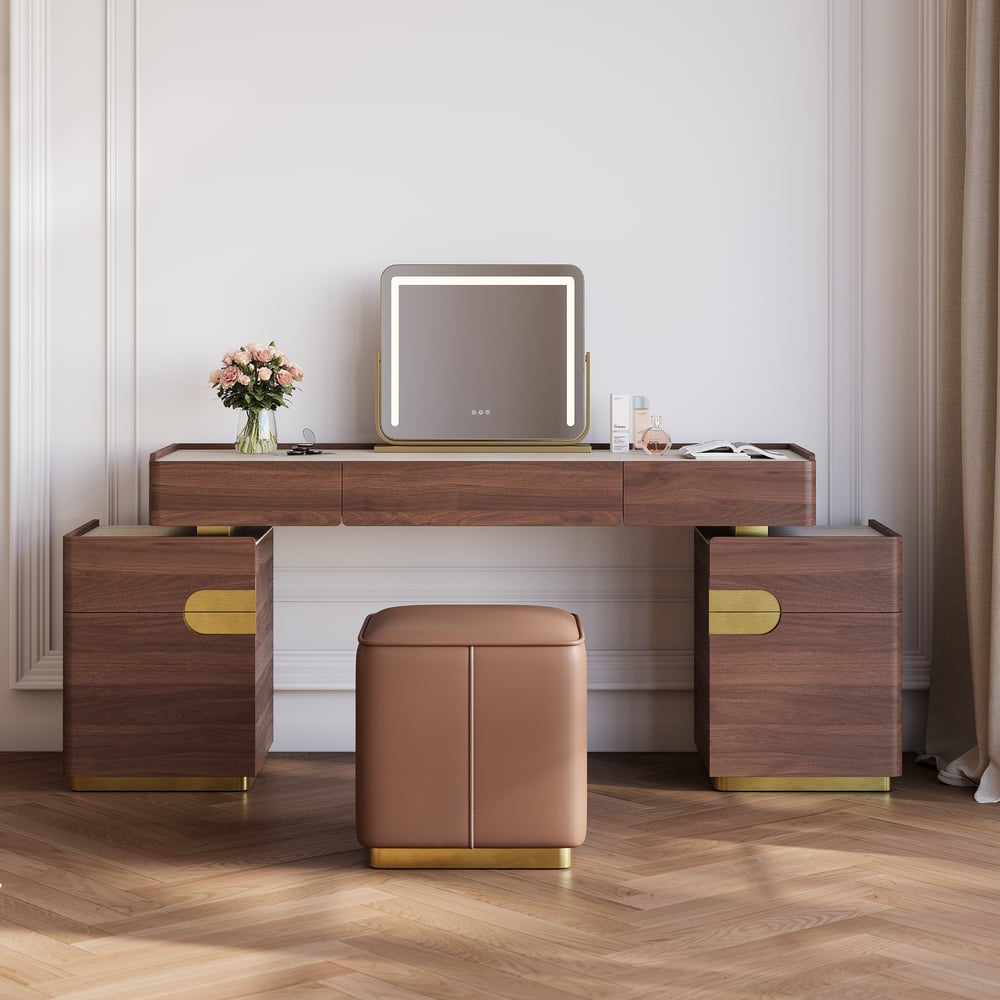 Horva Extendable Walnut Makeup Vanity Set (57"–73") window image