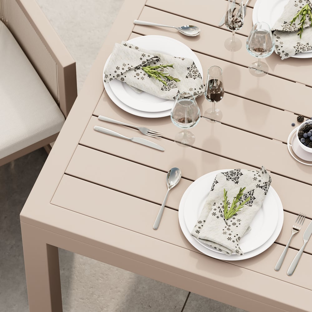 Wevara 87" Sand-Finished Aluminum Slatted Outdoor Dining Table in Sand window image