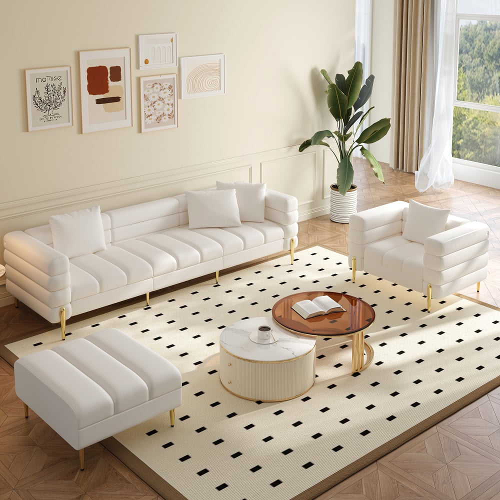 Axial 3-Piece Sofa Set of Chaise Sofa with Ottomans & Accent Chair window image