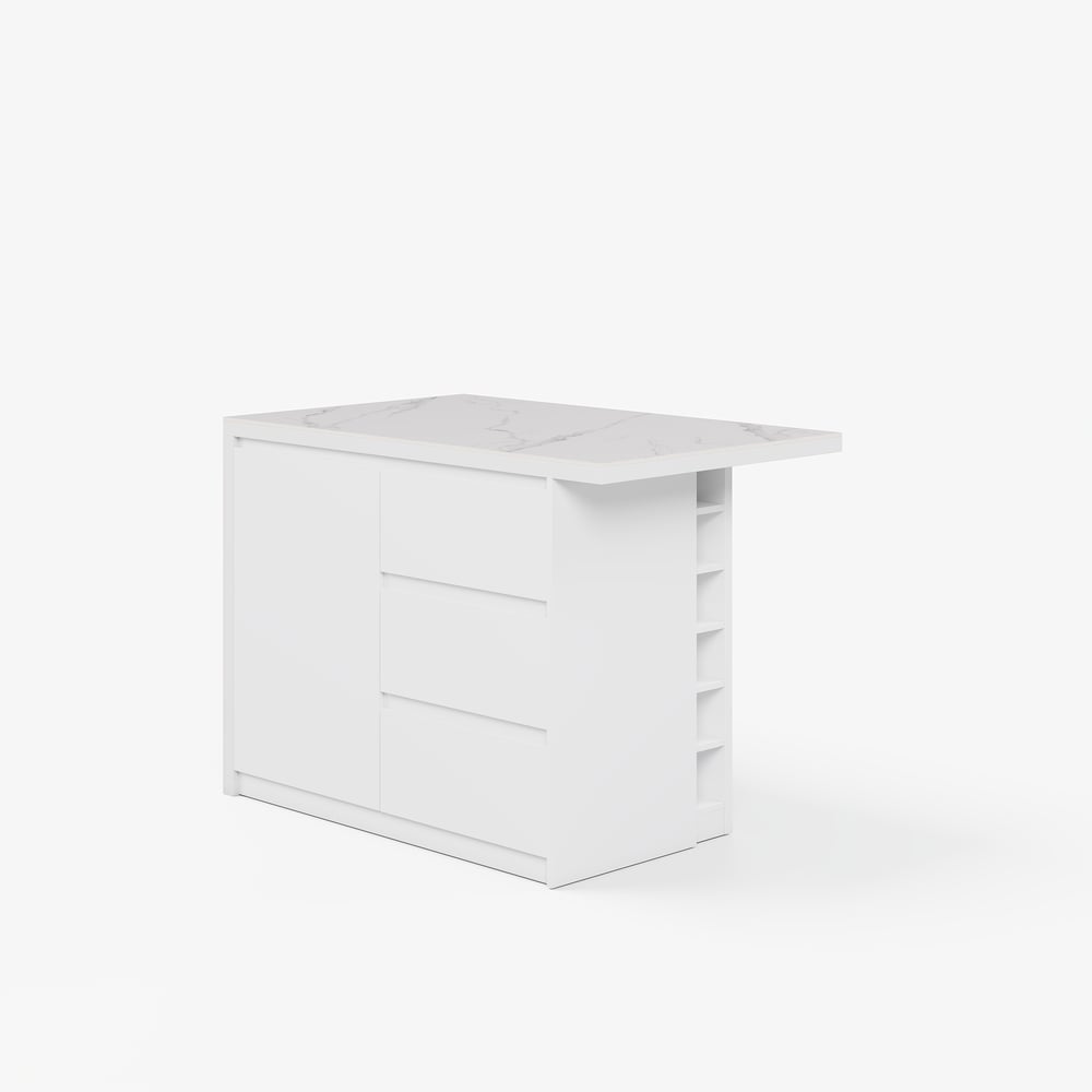 Modern 127 cm Glossy Sintered Stone Kitchen Island with Storage, White window image