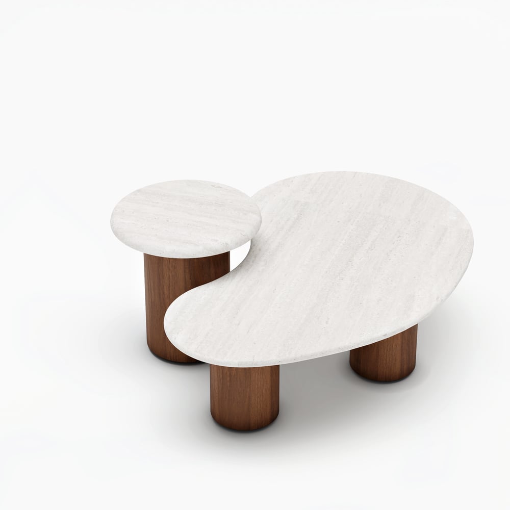 Ensemble de tables basses rondes de 18"-47" en placage de béton et noyer image de fenêtre