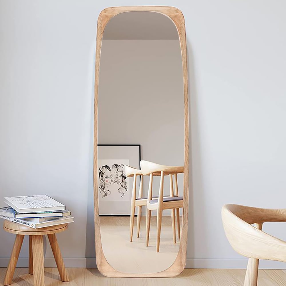 Rectangle Full Length Floor Mirror Wood Frame 175cm Leaning Mirror Natural window image