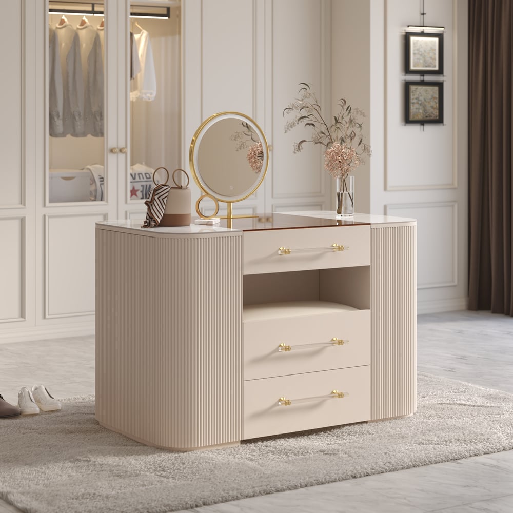 47" Tempered Glass Top Closet Island with Mirror & Jewellery Storage Dresser Vanity window image
