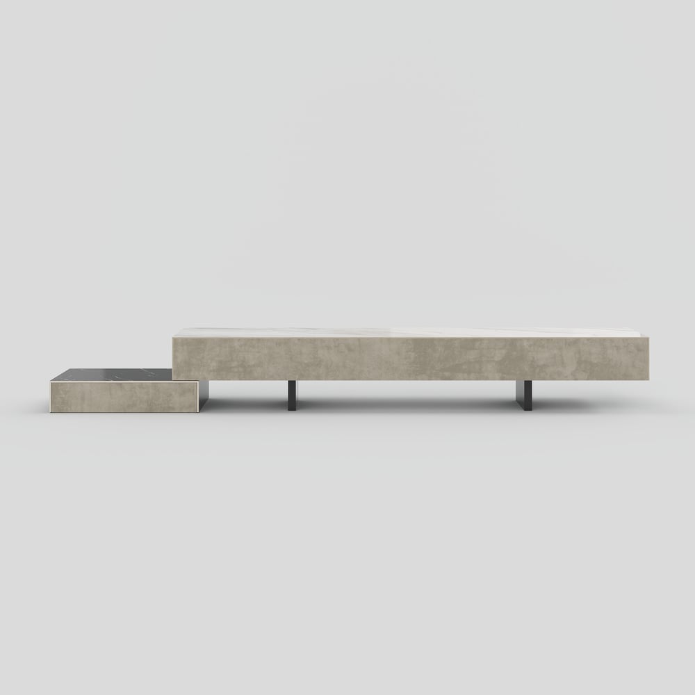 Meuble TV extensible de 87"-106" avec plateau en pierre frittée et 5 tiroirs image de fenêtre