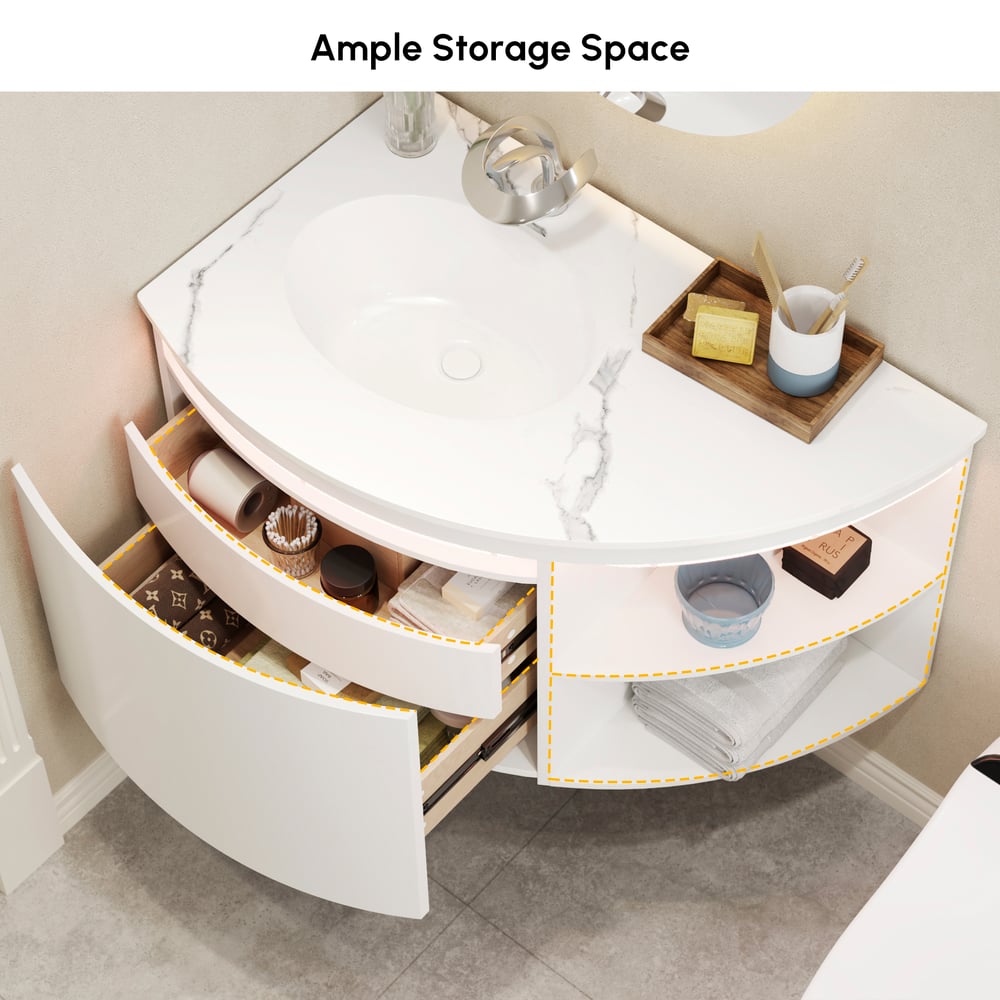 Meuble de salle de bain d'angle de 36 pouces avec rangement et éclairage LED à capteur image de fenêtre