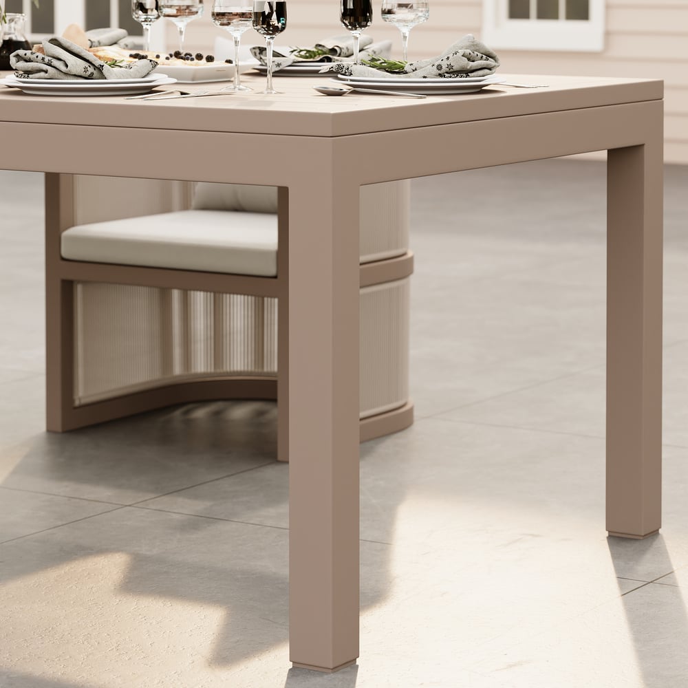 Wevara 87" Sand-Finished Aluminum Slatted Outdoor Dining Table in Sand window image