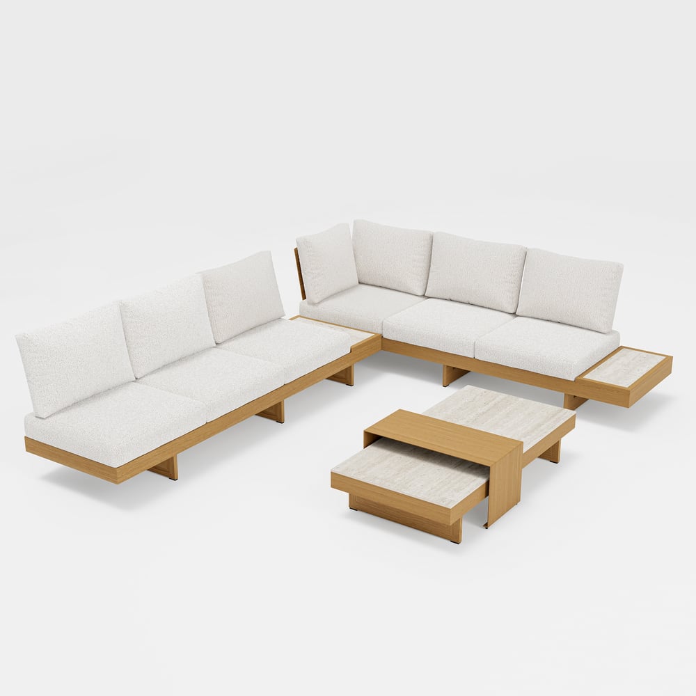 Tevara 4-Piece Outdoor Sintered Stone & Aluminum Modular Sofa Set with Coffee Table window image