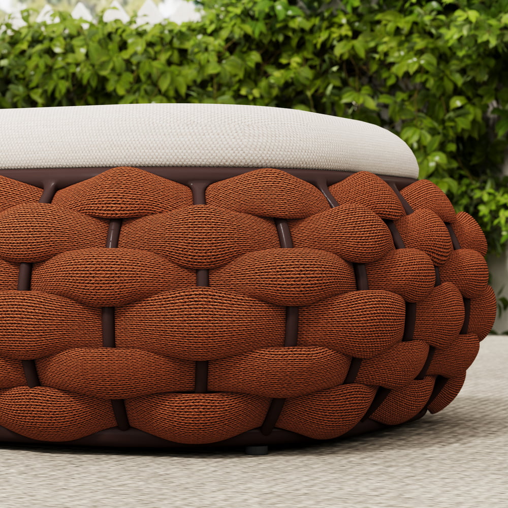Cocaro Outdoor Hand-Woven Rope Footrest Storage Ottoman in Orange window image