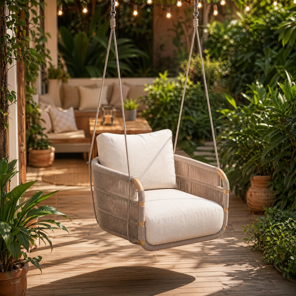 Costra Aluminum and Handwoven Rope Patio Hanging Swing Chair Single Seater window image