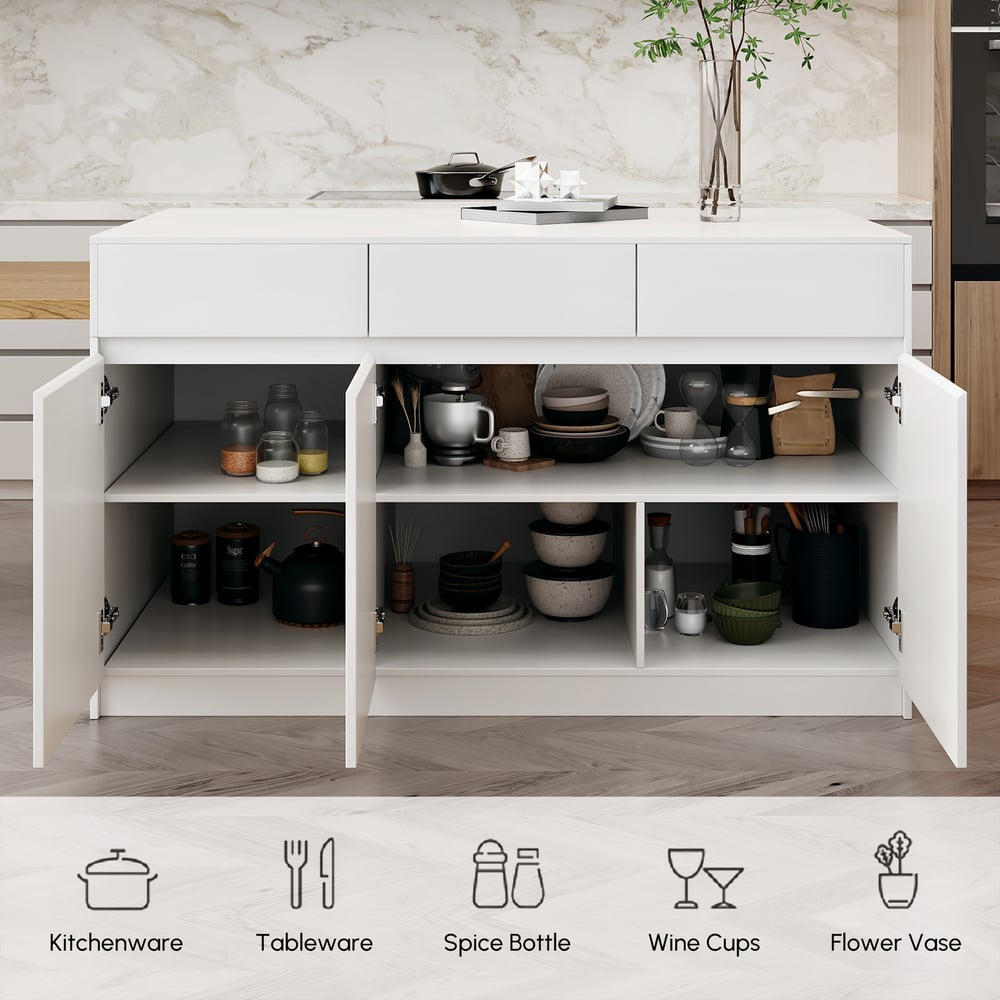 Îlot de cuisine extensible en bois de 81''-112" avec rangement, Naturel & Blanc image de fenêtre