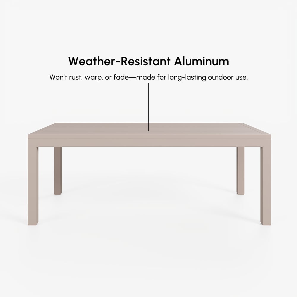 Wevara 78" Sand-Finished Aluminum Slatted Outdoor Dining Table in Sand window image