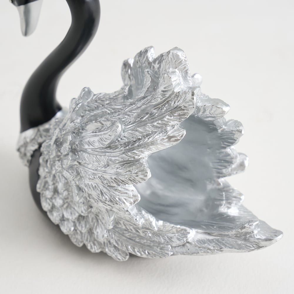 2-Piece Resin Swan Figurines – Elegant Black & Silver Swan Decorative Storage Set window image