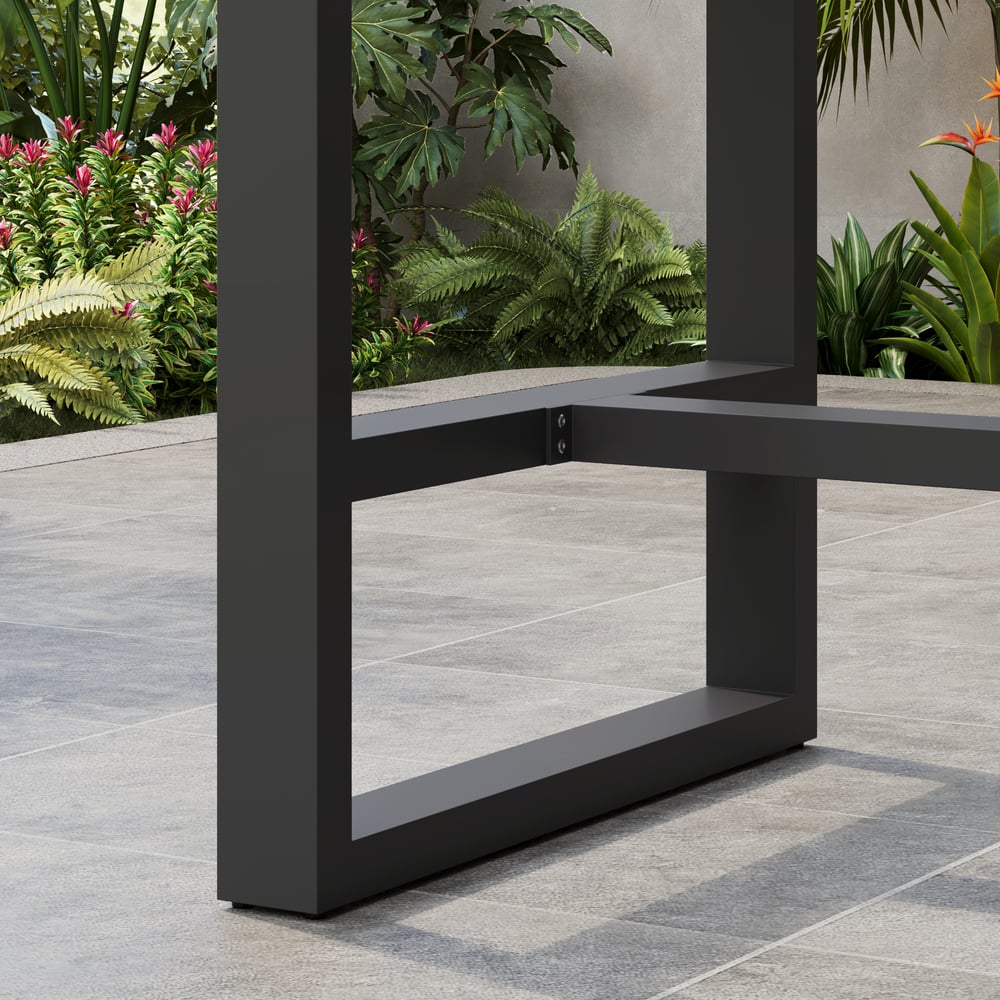 Tevara Outdoor Square Bar Table with Teak Wood Slat Top & Aluminium Frame in Dark Grey window image