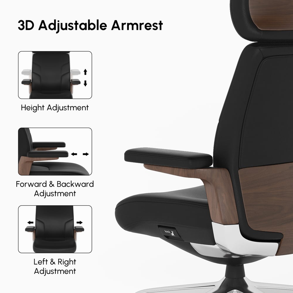 Black Genuine Leather Swivel Office Chair with Ergonomic Synchro-Tilt Recline System window image