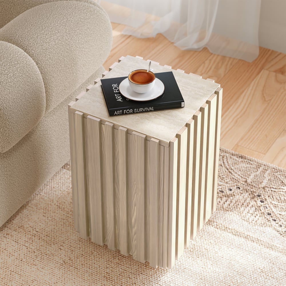 Aura Ash Wood Fluted Washwhite Side Table with Sintered Stone Top window image