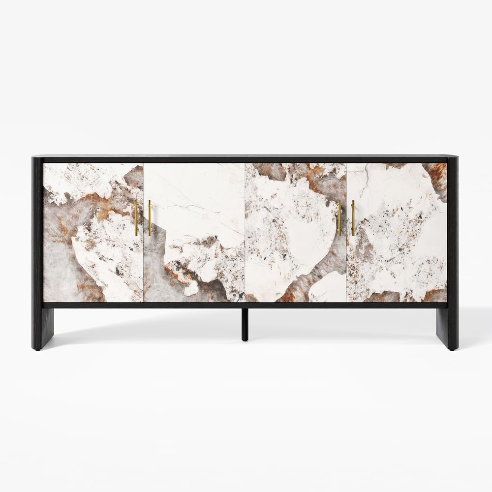 Modern 72" Sintered Stone Sideboard with Oak Wood Frame & Adjustable Shelves window image
