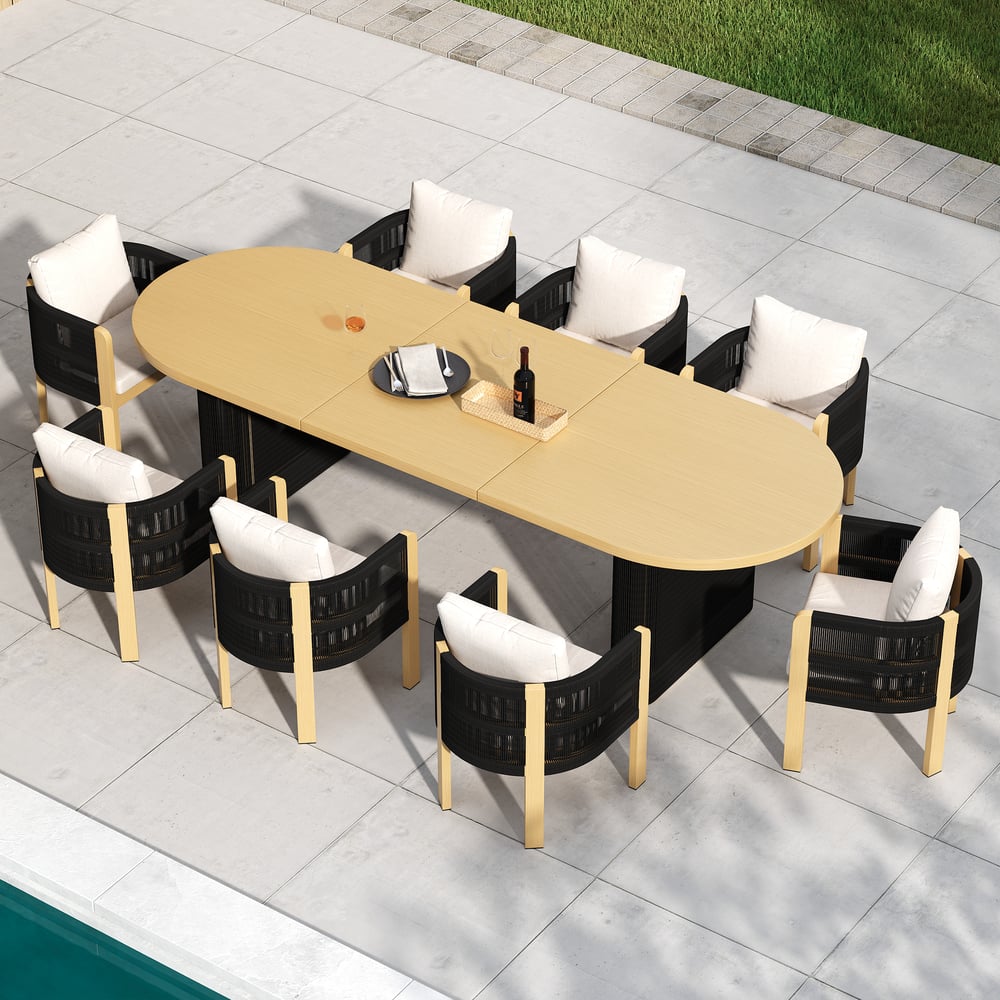 Costra 9-Piece Outdoor Aluminum Frame Rope Dining Set with Extendable Table & 8 Chairs window image