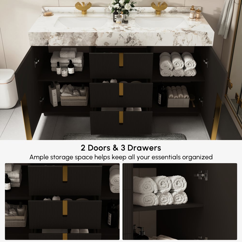 Mueble de baño Artis de 60" con doble lavabo y encimera de piedra sinterizada, 3 cajones Imagen de ventana