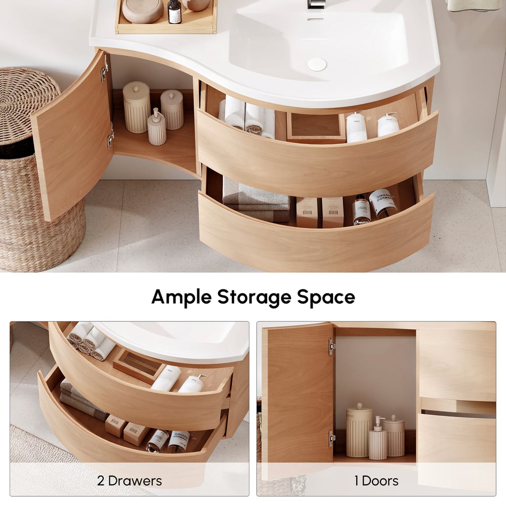 35" Floating Single Curved Bathroom Vanity with Sink & Storage window image