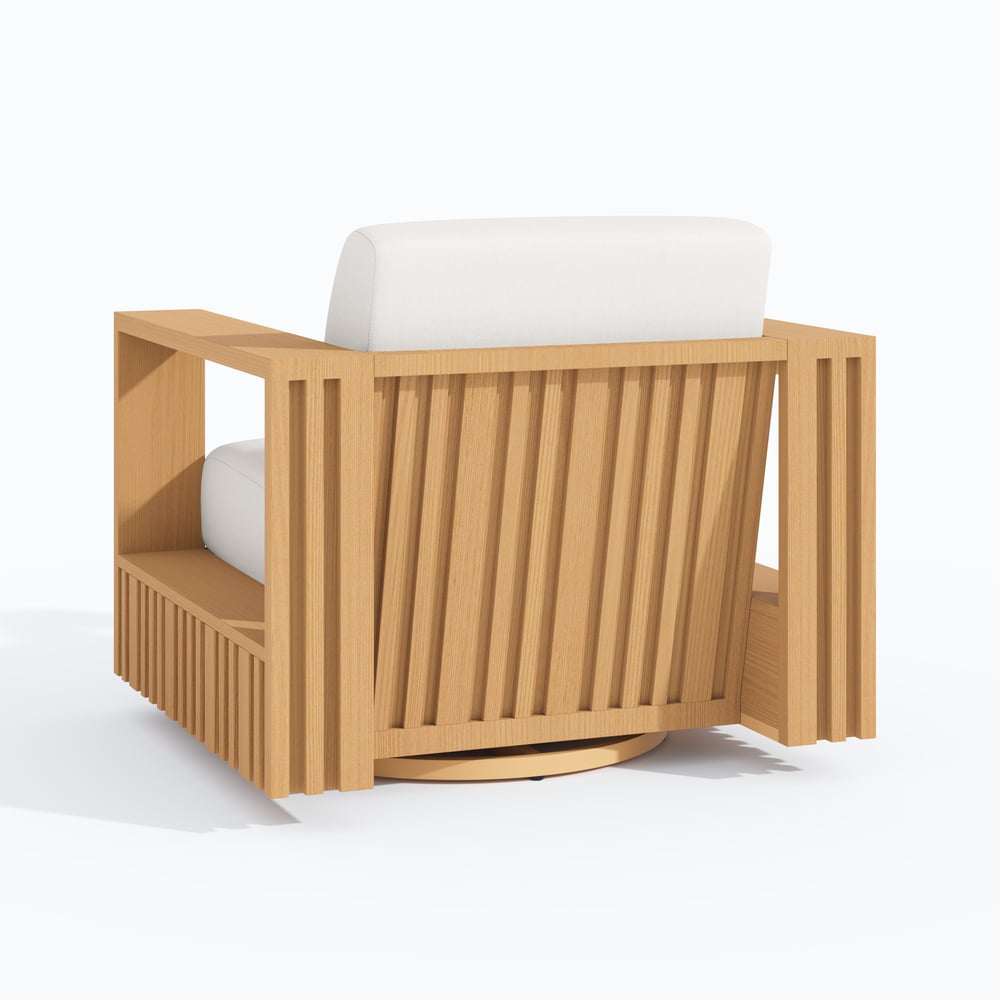 Modern Outdoor Sculptural Fluted 360-Degree Swivel Accent Chair in Natural window image