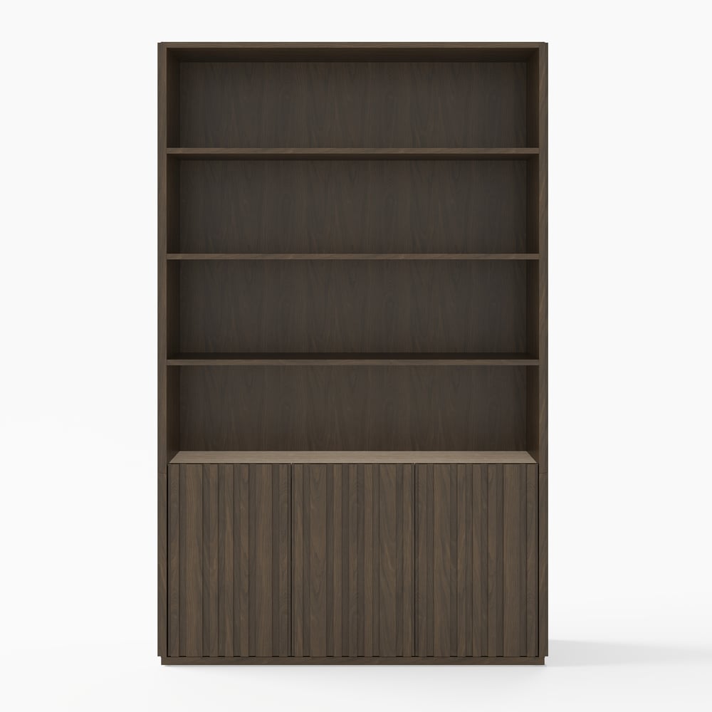 Aura 47" Ash Wood Fluted Bookcase With Sintered Stone Top window image